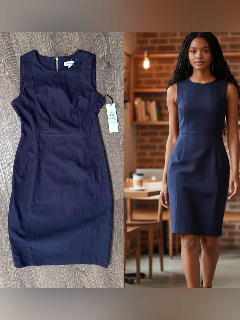 Calvin Klein Blue textured sheath Dress  Size 8P 8 Petite